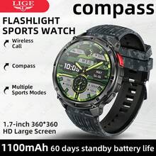 LIGE Fashionable New Smart Watch 1100 MAh Super Large Capacity, 100+ Sports Modes, LED Flashlight, Compass, Phone Answering, Life Waterproof, Weather Forecast, Sports Record Multi-Functional Men's And Women's Smart Sports Watch