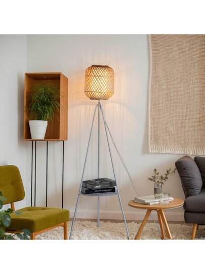 Alpinaluz Aluminum Tripod Vloer Lamp Bamboo Wicker Shade Diff Tray Tafel Living Room Bedroom E27 view 2