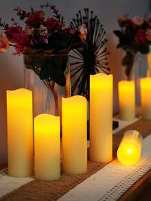 4/12pcs Waterproof LED Candles With Remote And Timer, Outdoor Flickering Flameless Candles, Realistic Battery-Powered Pillar Candles, Suitable For Wedding, Halloween, Christmas Home Decoration, 4 Sizes Available