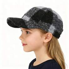 Gorra de béisbol de felpa a cuadros para hombre y mujer, clásica, ajustable, para otoño e invierno. - Gris - Ver 4