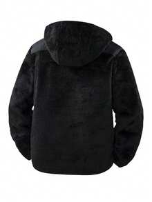 男士长袖休闲仿保暖内衬户外夹克，时尚保暖，秋冬季 - 黑色 - 查看 3