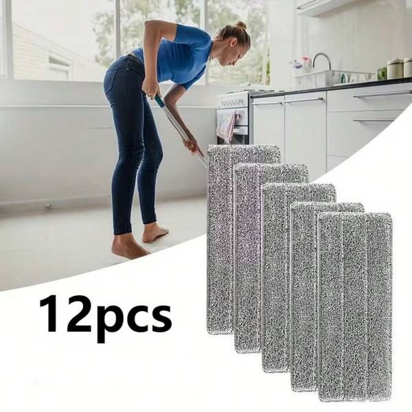 12 Peças Refis de Esfregão Resistentes - Absorventes Rápidos, Panos de Limpeza Reutilizáveis para Pisos de Madeira, Azulejo, Vinil - Compatível com Esfregões Planos - Suprimentos de Limpeza Econômicos (12 peças), Manutenção de Pisos, Microfibra de Alta Qualidade, Lares Movimentados