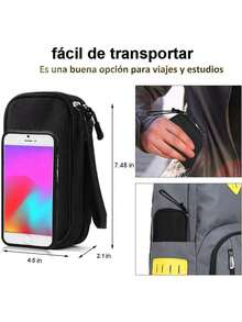 Organizador de bolsa de almacenamiento de cables de datos digitales, bolsa de viaje portátil para disco duro externo, power bank, cables de carga de auriculares, estuche de teléfono móvil - Negro - Ver 9