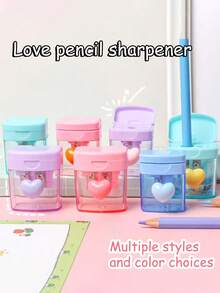 4 قطع مبراة أقلام بشكل قلب كرتوني بألوان الماكرون، مزودة بغطاء شفاف وفتحتين، مناسبة لمختلف أنواع الأقلام، تجليخ ناعم عالي الجودة لاستخدام طلاب المدارس الابتدائية والأطفال في التعلم والامتحانات