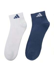 Adidas 2雙白色+藍色男女款休閒運動襪 低踝 2PP 日常戶外訓練襪 極簡短襪 KC1505 - 柔和墨水藍/白色 - 查看 13