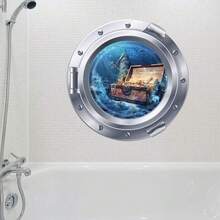 3D Undersea Treasure Coins Porthole Submarine View Ocean 18 X 18 Inch Removable Vinyl Peel And Stick Decorative Wall Decals Stickers For Children Kids Room Nursery{"Color":"Multicolor"} - Nhiều màu - Xem 3
