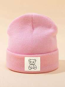 1/2/3pcs Unisex Line Bear Print Knit Beanie Hat, Soft Warm Casual Outdoor Fashion Headwear, Suitable For Daily Wear