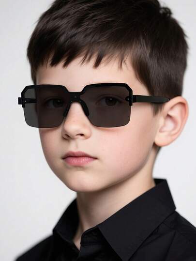 1 PC Boys Girls 9-14Y Casual Half Rim Square Frame Fashion Black Glasses,Tinted Lens Fake Glasses For Outdoor Activities And Travel Accessories