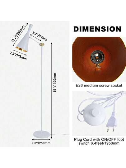 Alpinaluz Wit Industrial Vloer Lamp, Aluminum Shade Goud Honeycomb Interior, E27 Living Room view 6
