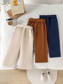 3pcs Girls Young Girl Autumn Fashion Pants With Bow Waist Design, Versatile Casual Comfortable Loose Trousers, Sweet Style Children Clothing - Multicolor - View 2