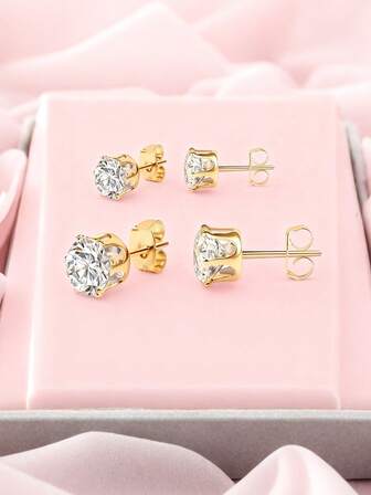 2 对不锈钢圆形透明耳环，适合女士，女孩时尚小巧软骨耳屏耳环套装礼物珠宝