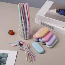 1set/10pcs Silicone Straight Reusable Drinking Straws, Colorful, For Beverages, Coffee, Milk Tea, Portable For Outdoor Use