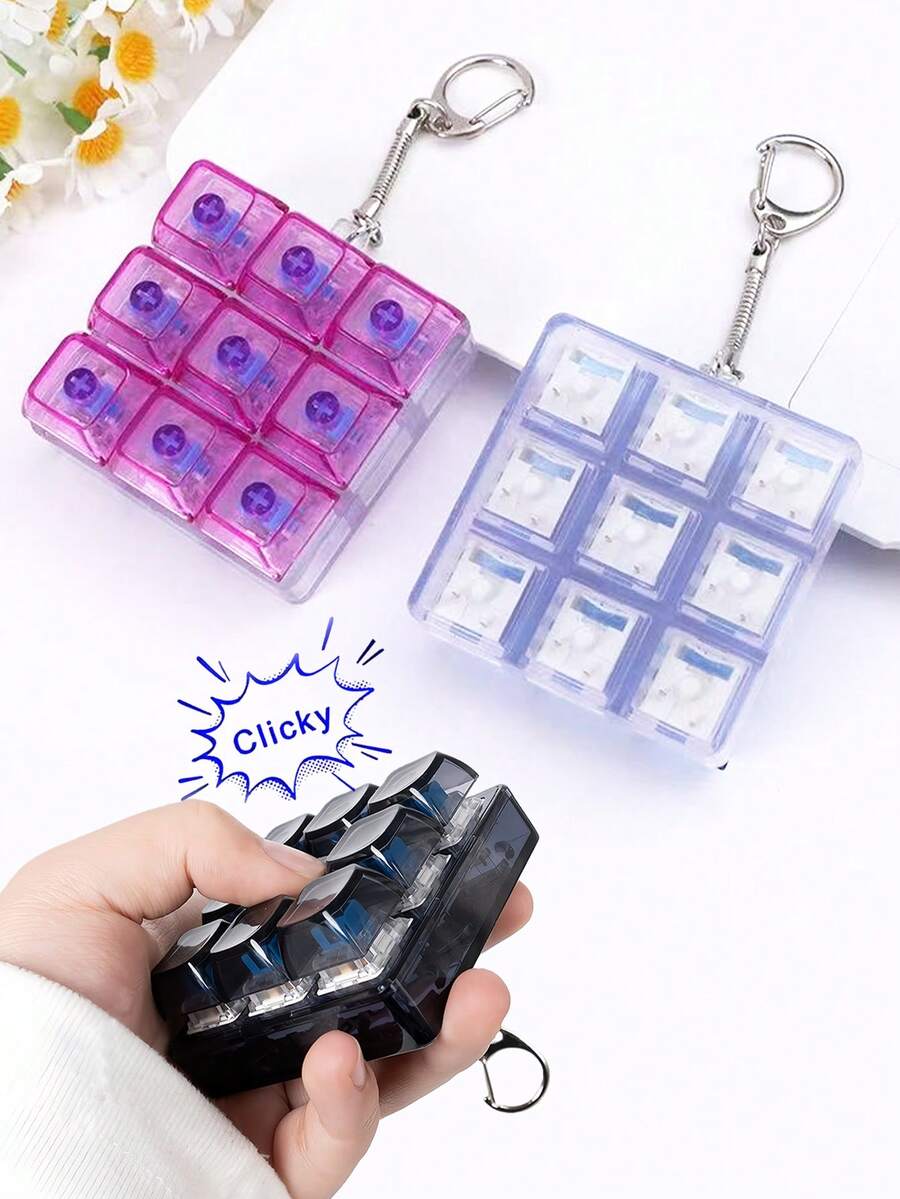 1 móc khóa bàn phím - Móc khóa xoay ngón tay cầm tay, nhỏ gọn và nhẹ, phù hợp cho người đánh máy, game thủ, giúp giảm căng thẳng sáng tạo. Móc khóa cơ học 9 phím âm nhạc, lý tưởng cho văn phòng, du lịch, chìa khóa xe hơi, mặt dây chuyền túi xách, móc khóa ngón tay người lớn unisex, móc khóa bấm ngón tay.