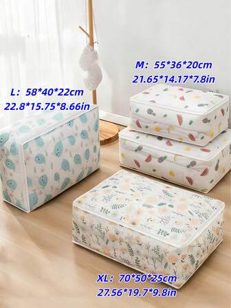 3 PiecesPEVA Moisture-Proof Quilt Storage Bag, Cartoon Pattern Storage Bag Home Storage Bag Suitable For Women's White T-Shirts, Women's Black Pants, Women's Winter Clothes, Dresses, Women's Winter Clothes, Elegant Women's Dresses, Women's White Shirts, Long Sleeves, Women's White Jumpsuits, Women's Spring Clothes, Women's Spring Clothes, Spring, Spring Clothes, Simple, Summer Tops Storage