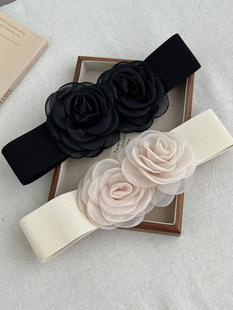 1pc Women's Sweet Elegant Floral Rose Elastic Waist Belt