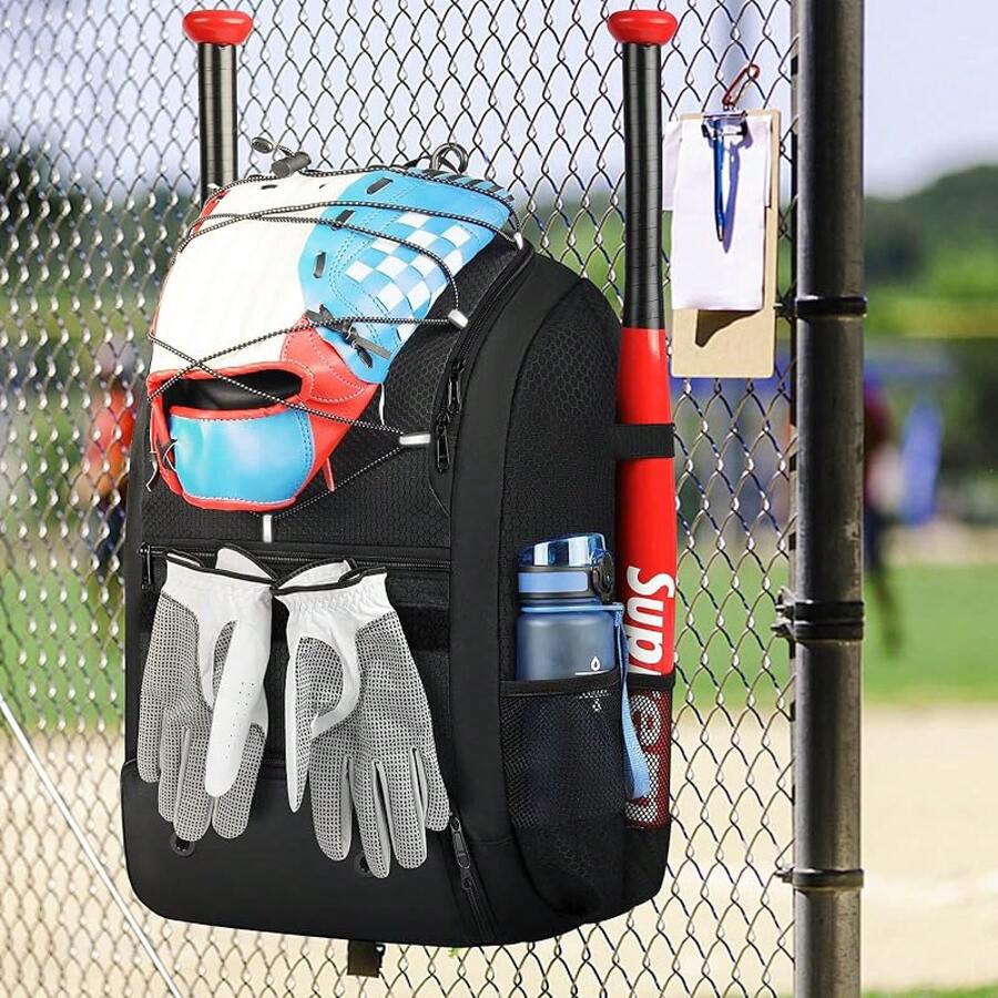 Mochila de béisbol,Bolsa de béisbol,Mochila para equipo de béisbol y softball para jóvenes y adultos,Capacidad para bate, casco, guante, zapatos,con compartimento para zapatos, - Negro - Ver 1