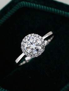 1 Carat Elegant Minimalist Pave Round Cut Moissanite Ring, Made Of 925 Sterling Silver, Suitable As Wedding Jewelry Or Gift - Round Moissanite Ring - View 2