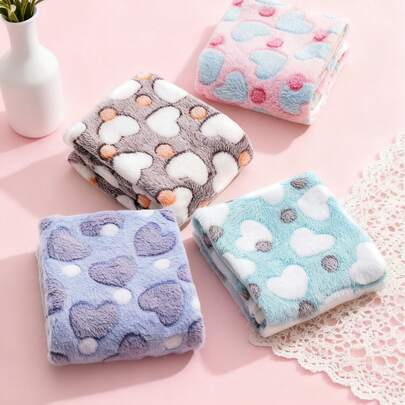 PETSIN 适合狗和猫的狗毯，可爱的爱心印花狗床毯，柔软温暖的羊毛宠物毯，轻薄百搭，适合所有季节，适合中小型犬、各种猫和豚鼠