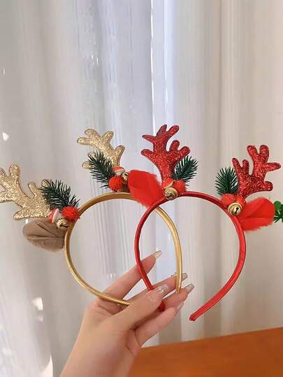 Diadema con cuernos de reno navideños, accesorio de disfraz de orejitas de reno de peluche adorables