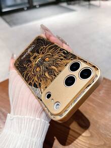 1pc Customized Gold Dragon Pattern Phone Case With Personalized Name, Made Of Tempered Glass + TPU Soft Edge, Compatible With Samsung S24 Ultra/S25 Ultra And Apple 17 Pro Max/16 Pro Max/15 Pro/14 Plus/13 Pro/12 Pro Max/11/Xs Max/8/7/6 Plus - Gold - View 4