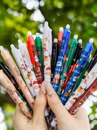 5pcs Random INS Christmas Erasable Pens. High-Quality Christmas Stationery Gift For Students, Bullet Erasable Pens