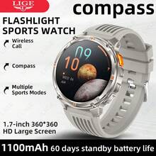 LIGE Fashionable New Smart Watch 1100 MAh Super Large Capacity, 100+ Sports Modes, LED Flashlight, Compass, Phone Answering, Life Waterproof, Weather Forecast, Sports Record Multi-Functional Men's And Women's Smart Sports Watch