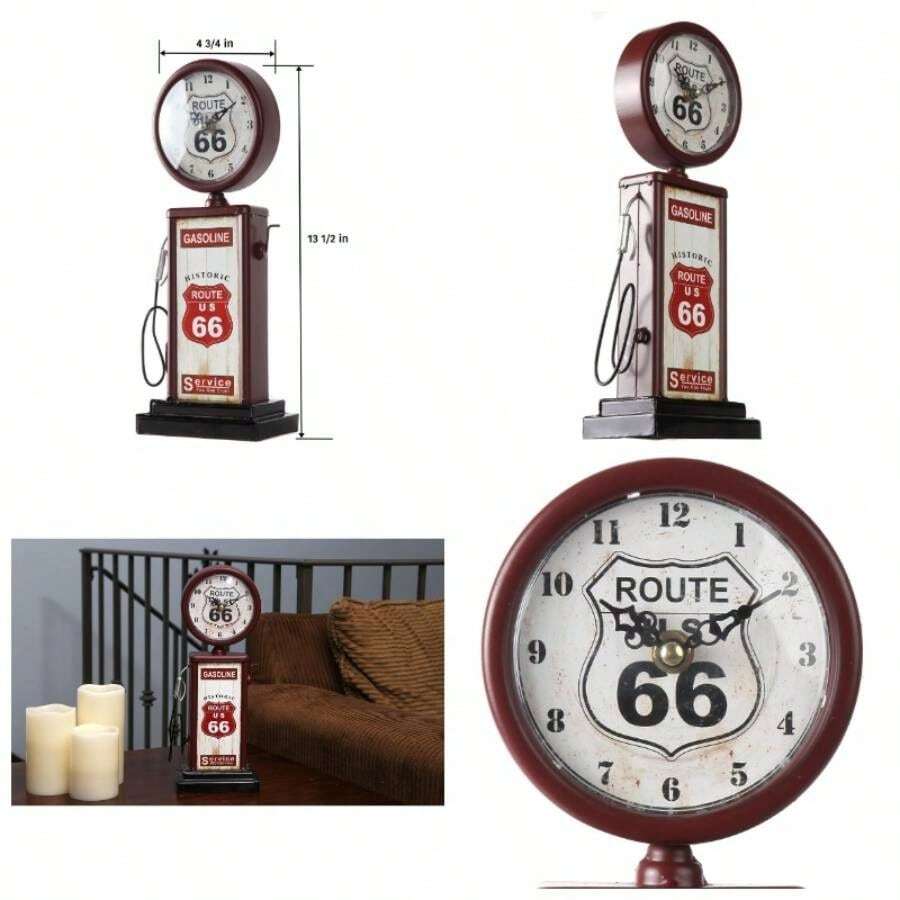 - Reloj de Manto Vintage Route 66 - Silencioso, Sin Marca Cuarzo, Rojo y Caf, 13 1/2 pulgadas - rojo - Ver 1