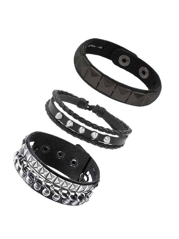 1/3/4 pièces de bracelet mode punk en cuir PU, bracelet poignet noir, bracelet poignet tressé multicouche, bracelet punk gothique, bracelet de couple, convient pour la décoration quotidienne des hommes et des femmes, assortiment de fête. En raison de facteurs tels que l'affichage et les pixels, il peut y avoir de légères différences de couleur. Veuillez vous référer au produit réel pour plus de précision.