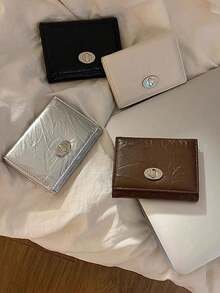 Monedero plisado, cartera de mujer de triple pliegue, versión coreana simple con hebilla de la cubierta, monedero, tarjetero de mujer, cartera de alta gama con hebilla de triple pliegue, regalo para la madre, novia, Día de la Madre, accesorios de moda para vacaciones, diseño moderno de textura suave, bolsa pequeña