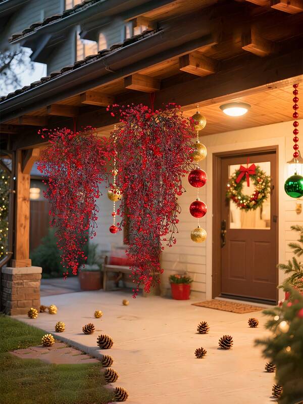 4 Stück Dekoration - Rote Poinsettie Weihnachtsrebe Künstliche Rebe - Realistische Plastik Weihnachtsdekoration, Keine Stromversorgung nötig, einfach aufzuhängen, geeignet für Heim- und Feiertags-Dekoration, Winterdekoration, Weihnachtsdekoration, Feiertags-Dekoration, elegante Dekoration, langanhaltend Dekoration, Dekorationsblume, Heimdekoration, Weihnachtsdekoration, Feiertags-Dekorationsblume