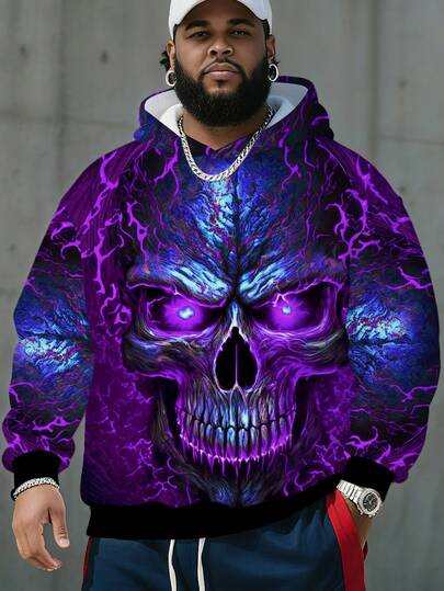 Sudadera con capucha para hombre de talla grande con impresión 3D de calavera que brilla en la oscuridad, sudadera informal y de moda, adecuada para actividades al aire libre, correr, hacer ejercicio y ocio, primavera/otoño