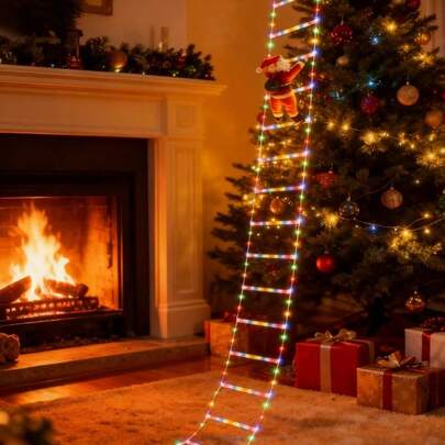 1 Pc 3 M LED Santa Claus Climbing Ladder Light USB Interior Decoration Fairy Lights New Year's Eve Decorations 12-Level Warm For Home Garden Window And Party Use ( Colorful)