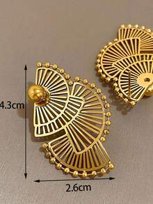 1对复古扇形耳环，几何金色耳钉，不锈钢耳环，女士日常及派对饰品，万圣节及圣诞节礼物 - 彩色 - 查看 7