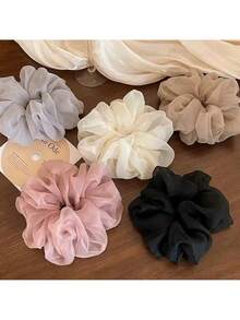 1/5pcs Fluffy Scrunchies, Versatile Hair Ties, Oversized Elegant Chiffon Hair Bands, Everyday Essential