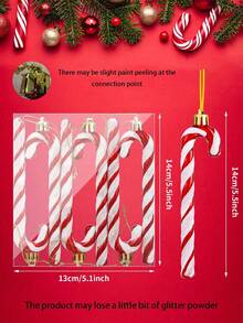 6 piezas - Adornos de bastón de caramelo navideño, adornos clásicos de bastón de caramelo rojo con brillo, decoraciones colgantes para el árbol de Navidad, artesanía de piruleta, accesorios DIY para coronas, bastón de caramelo con brillo, decoración de árbol de Navidad y decoraciones navideñas, regalos navideños para decoración de fiestas - Rojo y blanco - Ver 8