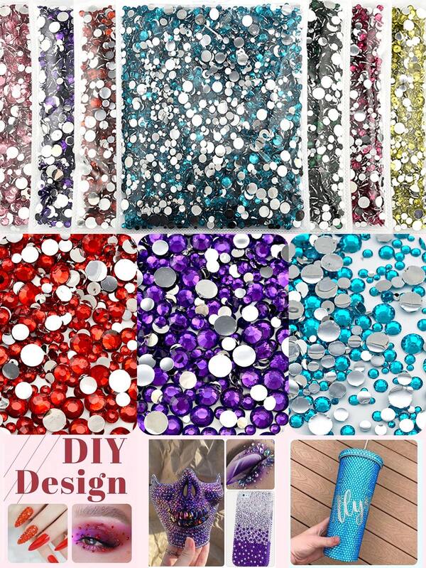 (5500pcs-30G) Assorted Size Flat Bottom Rhinestones, Multi-Color Nail Art Rhinestone Decorations, Body & Face Gems, DIY Crafts, Shoes, Cups, Phone Cases & Other Decorations