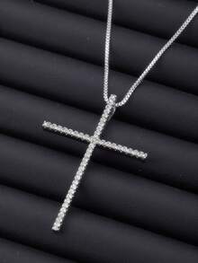 1PC Jesus Zirconia Big Cross Necklace Unisex Simple Large Cross Pendant Necklaces For Men Women Couple Religion Jewelry Gift