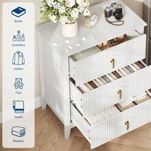 Fluted Dresser For Bedroom 27.5" Wide, 3-Drawer Wood Dresser Nightstand For Bedroom, Modern Chest Of Drawers, Storage Organizer Cabinet For Living Room, Hallway, Entryway - White - View 6