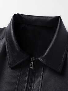 Men's Casual Slim Fit PU Leather Jacket, Suitable For Spring And Autumn Daily Wear - Black - View 4