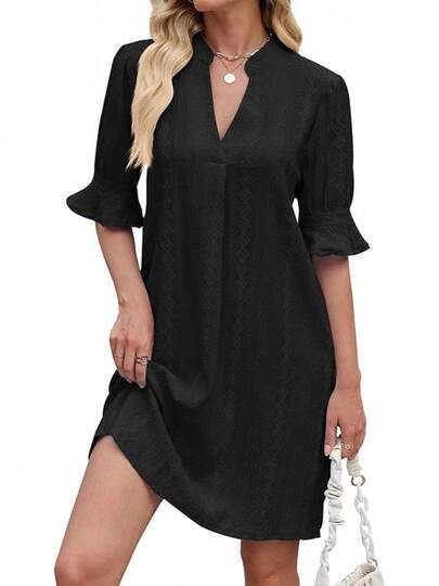 Vestidos Casuales Cortos Mujer Manga Corta Ajustado Estampado Calado Moda  2025 Hot Look