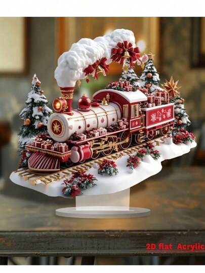 2D Flat, 1 peça de decoração de mesa de trem de Natal em acrílico - 0,3 cm de espessura, símbolo inspirador de feriado, adequado para casa, escritório e café, presente perfeito para Natal e Ano Novo.