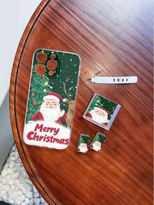 5pcs Transparent TPU Snowflake, Santa Claus, Reindeer Pattern Charger Cable Protector Case + Matching Phone Case, Compatible With 20W Fast Charger Compatible With Apple, 25W For Samsung, 120W For Xiaomi