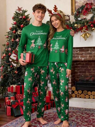 Christmas Women Christmas Tree Print Pajama Sets 2 Pieces Family Christmas Pajamas Pjs Sleepwear Loungewear Long Sleeve Pullover Top And Pants, Fall Clothes