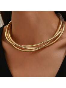 1pc Chunky Jewelry Snake Bone Necklace, Fashionable Minimalist Women's Choker Necklace, Elegant Luxury Punk Style Suitable For Daily Wear And Party - Multicolor - View 6