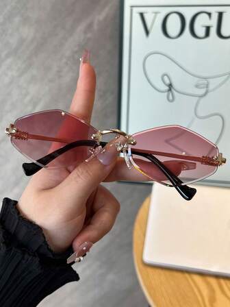 1 Pair Women's PC Metal Frameless Polygonal Edged High-End Fashion Glasses, Suitable For Decoration, Casual Wear, Street Style, And Fashionable Outfits