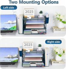 2025Desk Organizer And Accessories, 4-Tier Desktop File Organizer With Drawer And 2 Pen Holders, Office Desk Accessories, Workspace Organizers For Office Supplies(Black) - Dark Blue - View 2