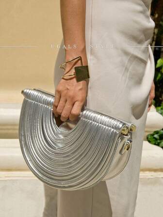 Luxury Women's Party Handbag With Exquisite Striped Texture Solid Color Crossbody Bag, Large Capacity Shaped Bag, Temperament Dinner Bag, Perfect For Vacation, Party, Wedding, Banquet/Banquet, Can Be Paired With Daily Dress, Ball Dress, Birthday Dress, Women's Dress Party