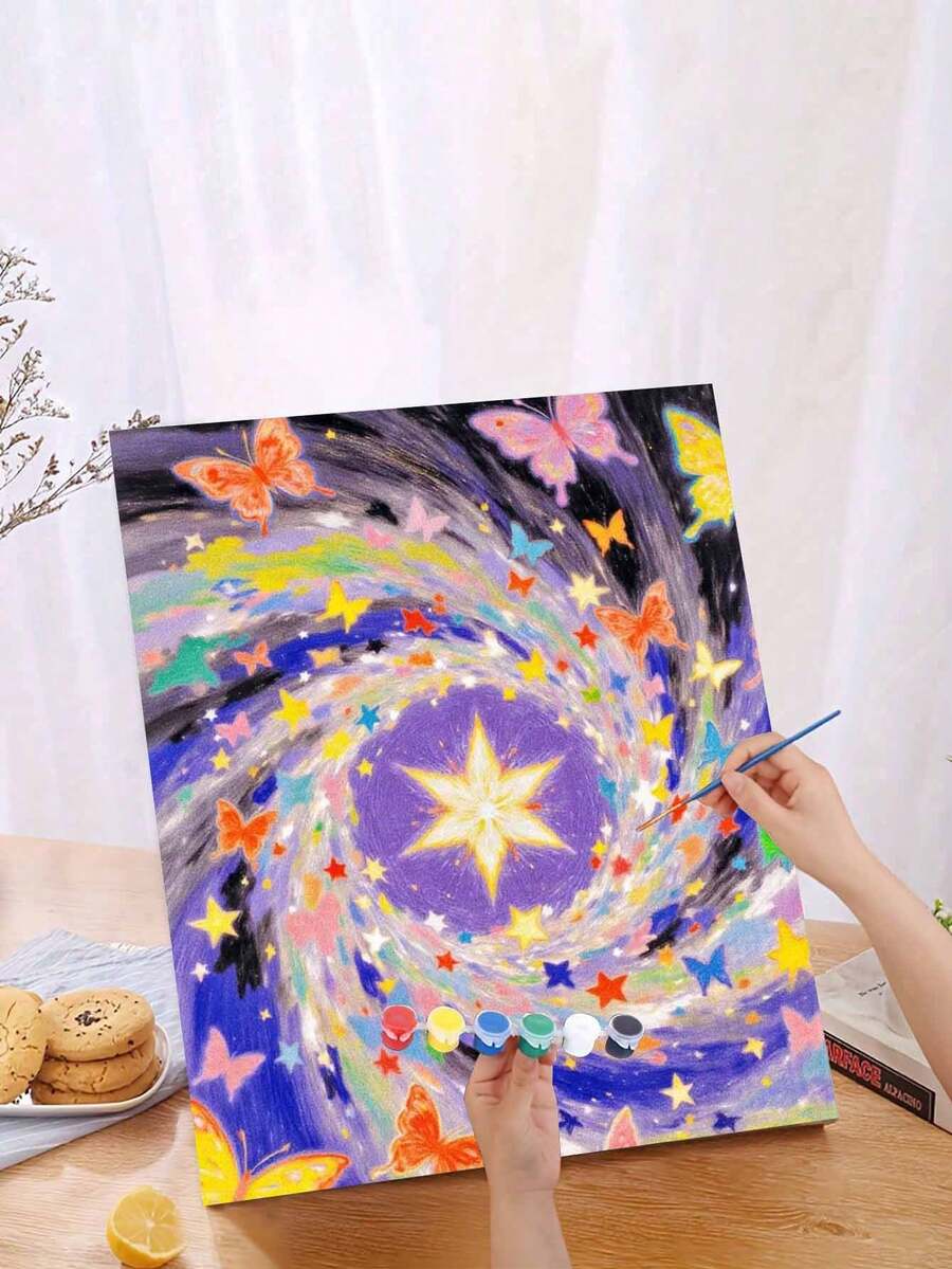 1 Set Beginner DIY Adult Number Painting Kit Includes Paints, Canvas, Brushes And Instructions | Starry Butterfly Whirlwind | 40x50cm/15.7x20in Frameless For Home Decor, Family Activity, Father's Day, Mother's Day, Holiday Gift - 彩色 - 查看 1