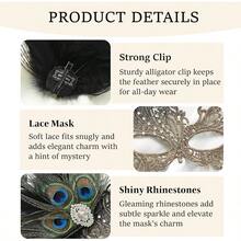 Coucoland Feather Lace Mask For Women Peacock Feather Masquerade Mask Venetian Halloween Party Costume Accessory - như hình ảnh - Xem 7