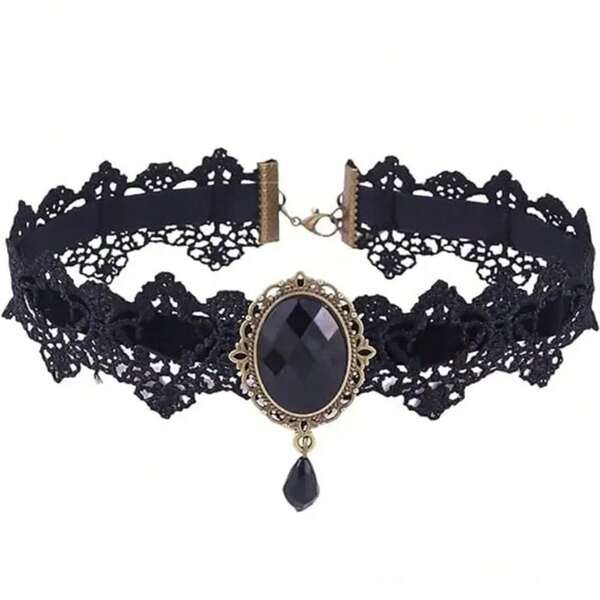 Gothic Chokers Crystal Black Lace Neck Choker Necklace Vintage Victorian Women Chocker Steampunk Sexy Jewelry